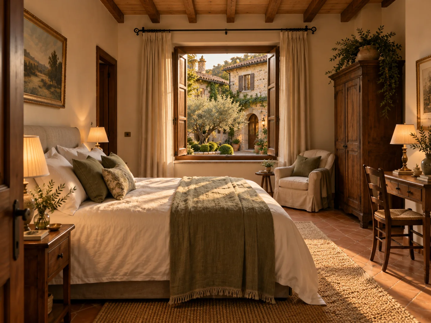 La Camera della Corte: il letto, lo scrittoio e la finestra sul cortile